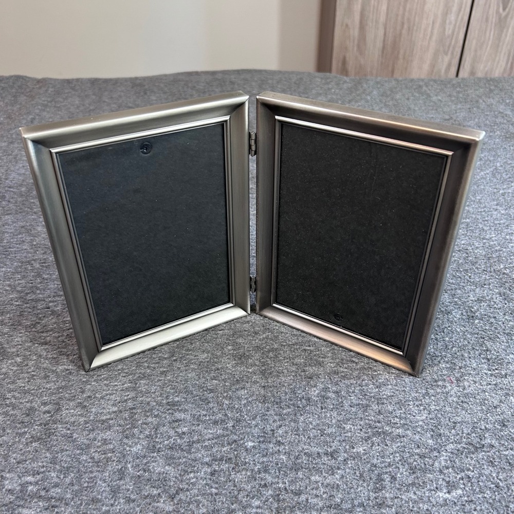 Malden Brushed Silver Metal Double Hinged 5x7 Picture Frame Beveled Tabletop